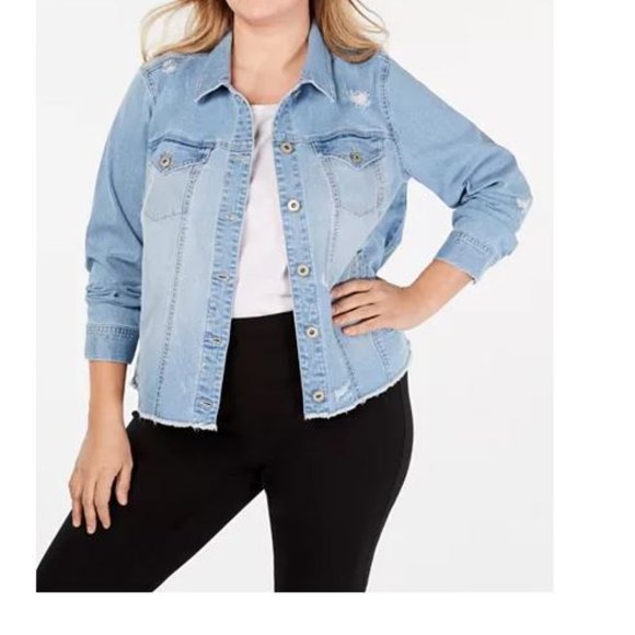 Style & Co. Jackets & Blazers - Style & Co Destructed Jean Jacket Frayed Hem Coat